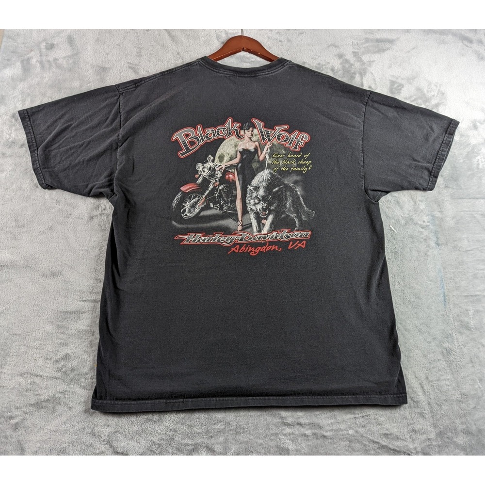 Harley Davidson Shirt Men 2XL Black Wolf Abingdon WA Jester Joker Tee 2007 USA